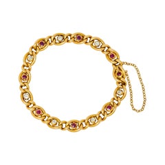 Bracelet à maillons victorien en or 15 carats avec rubis et diamants de 1,52 carat, années 1890