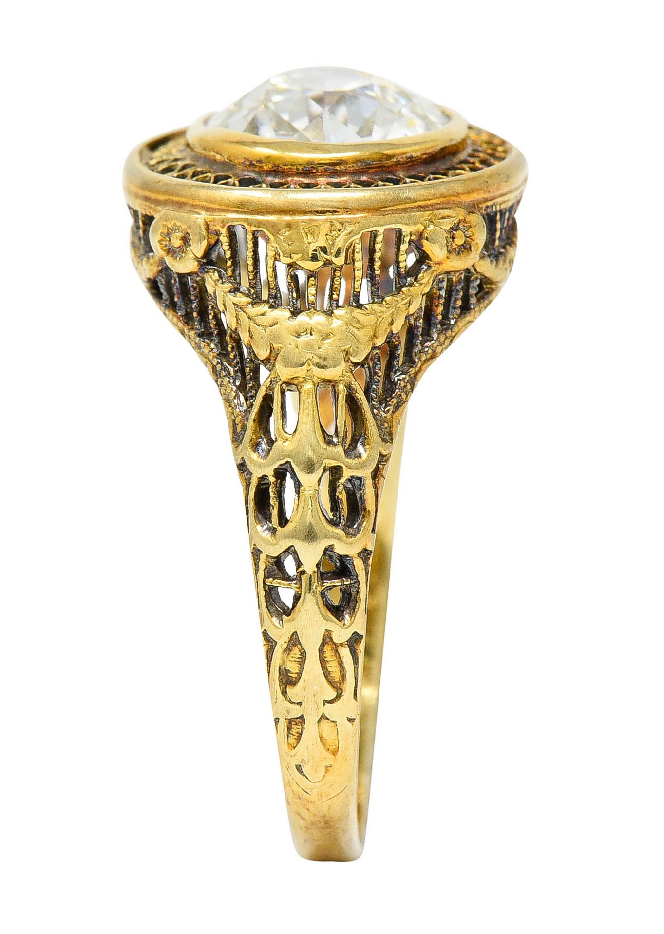1890's Victorian 1.61 Carats Diamond 14 Karat Gold Lattice Engagement Ring GIA 4