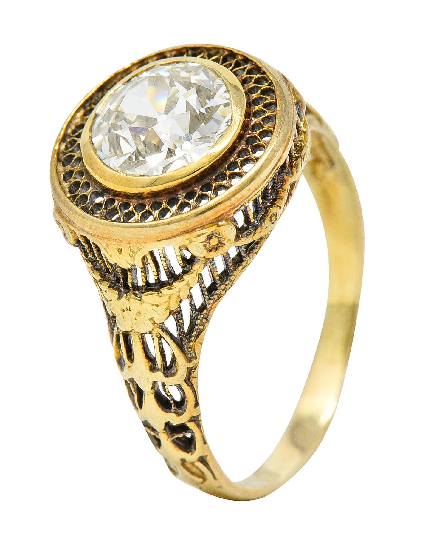 1890's Victorian 1.61 Carats Diamond 14 Karat Gold Lattice Engagement Ring GIA 5