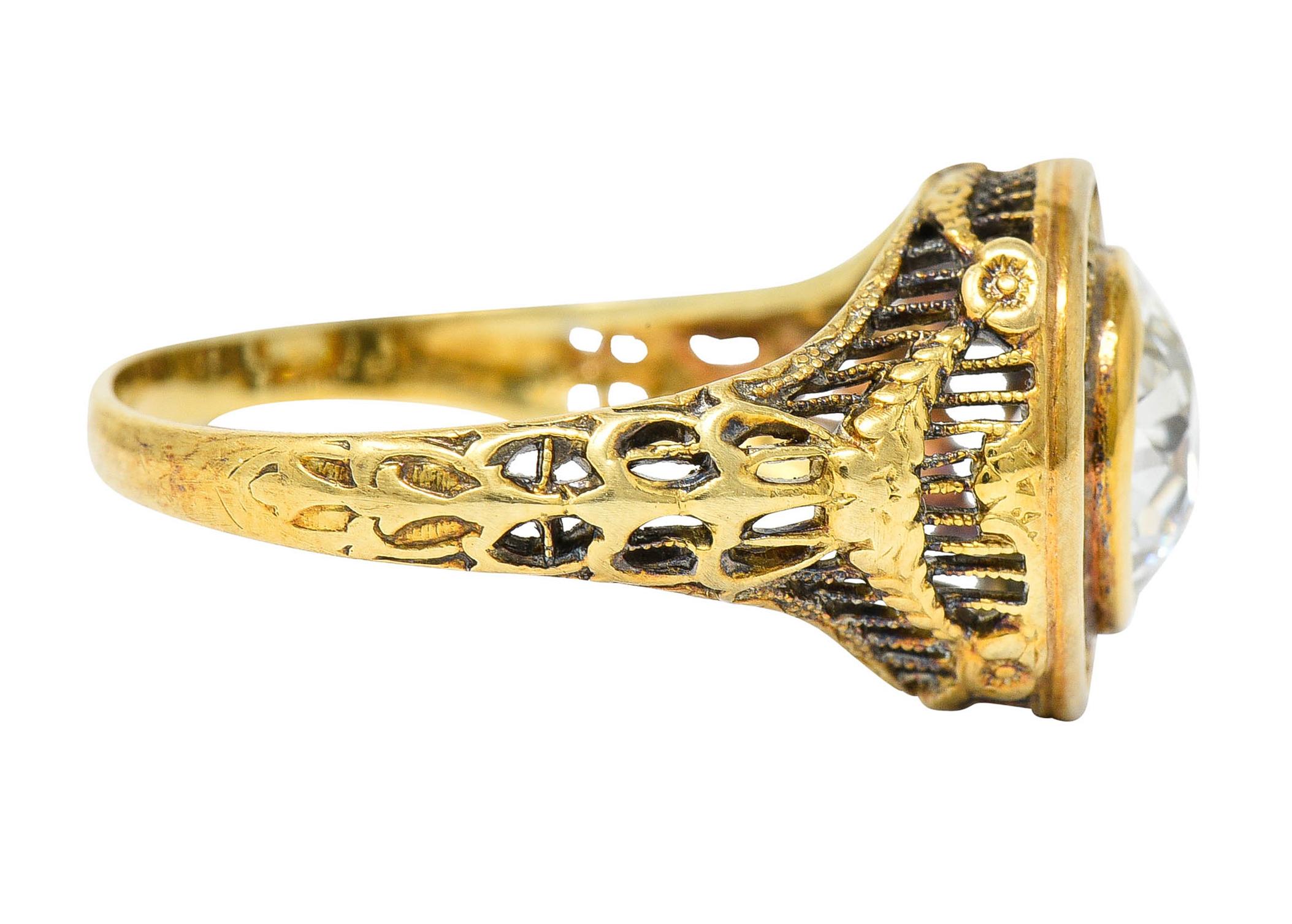 Old European Cut 1890's Victorian 1.61 Carats Diamond 14 Karat Gold Lattice Engagement Ring GIA