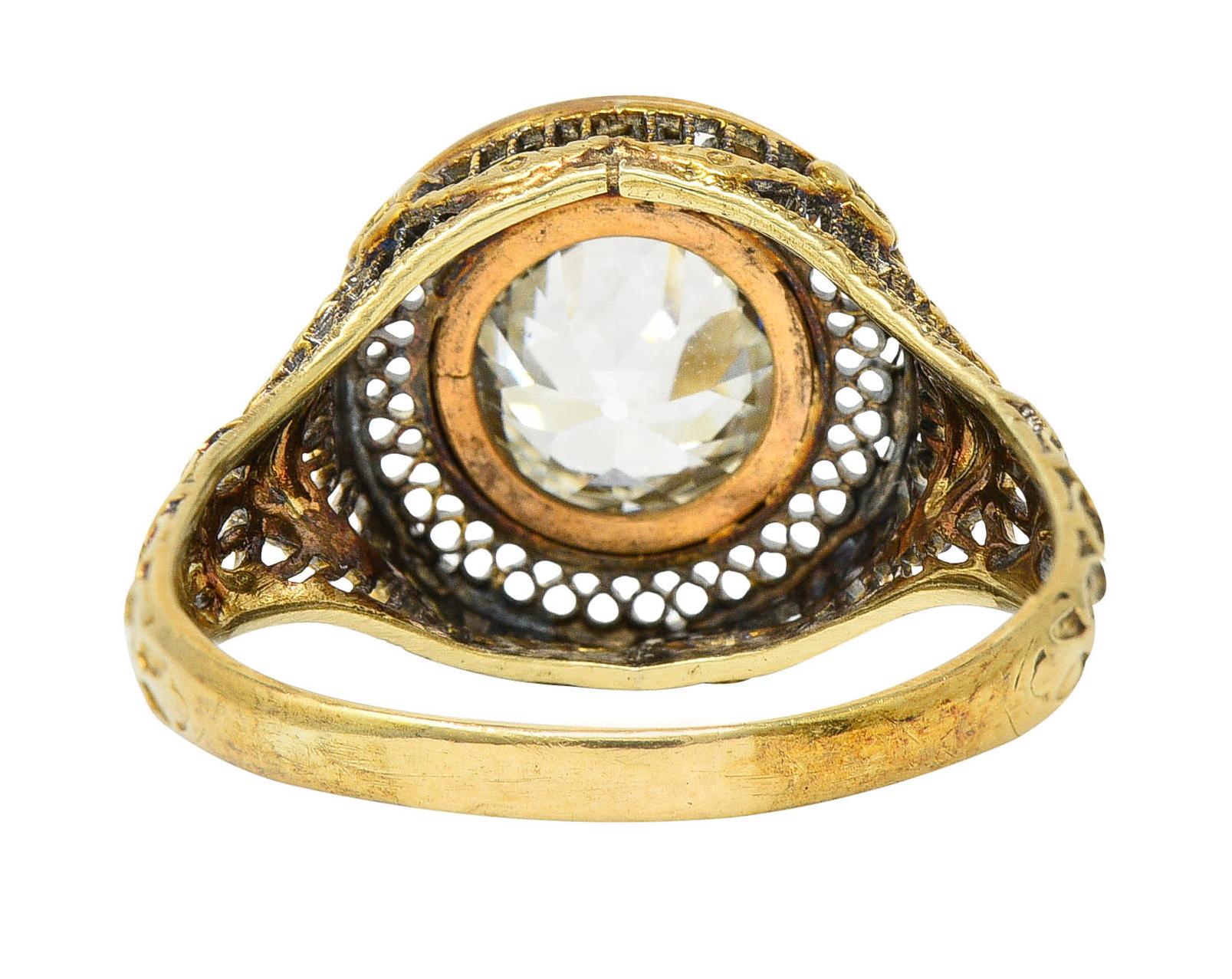 1890's Victorian 1.61 Carats Diamond 14 Karat Gold Lattice Engagement Ring GIA In Excellent Condition In Philadelphia, PA