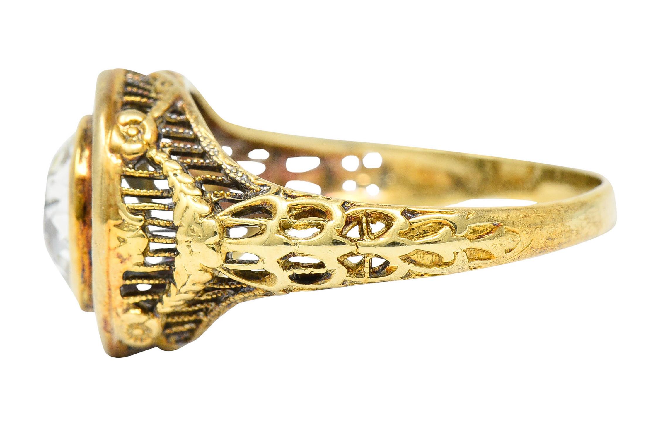 Women's or Men's 1890's Victorian 1.61 Carats Diamond 14 Karat Gold Lattice Engagement Ring GIA