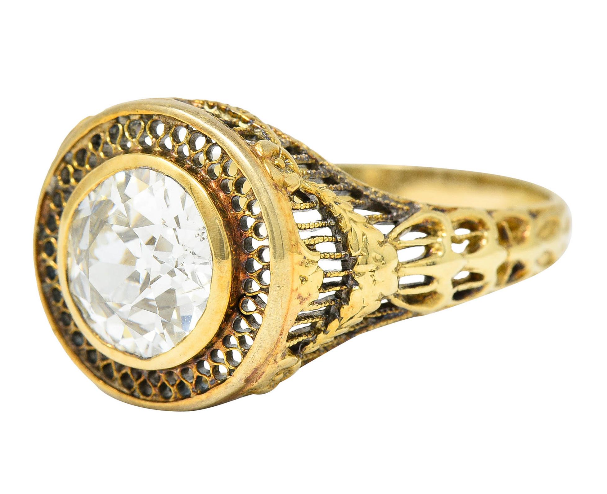 1890's Victorian 1.61 Carats Diamond 14 Karat Gold Lattice Engagement Ring GIA 1