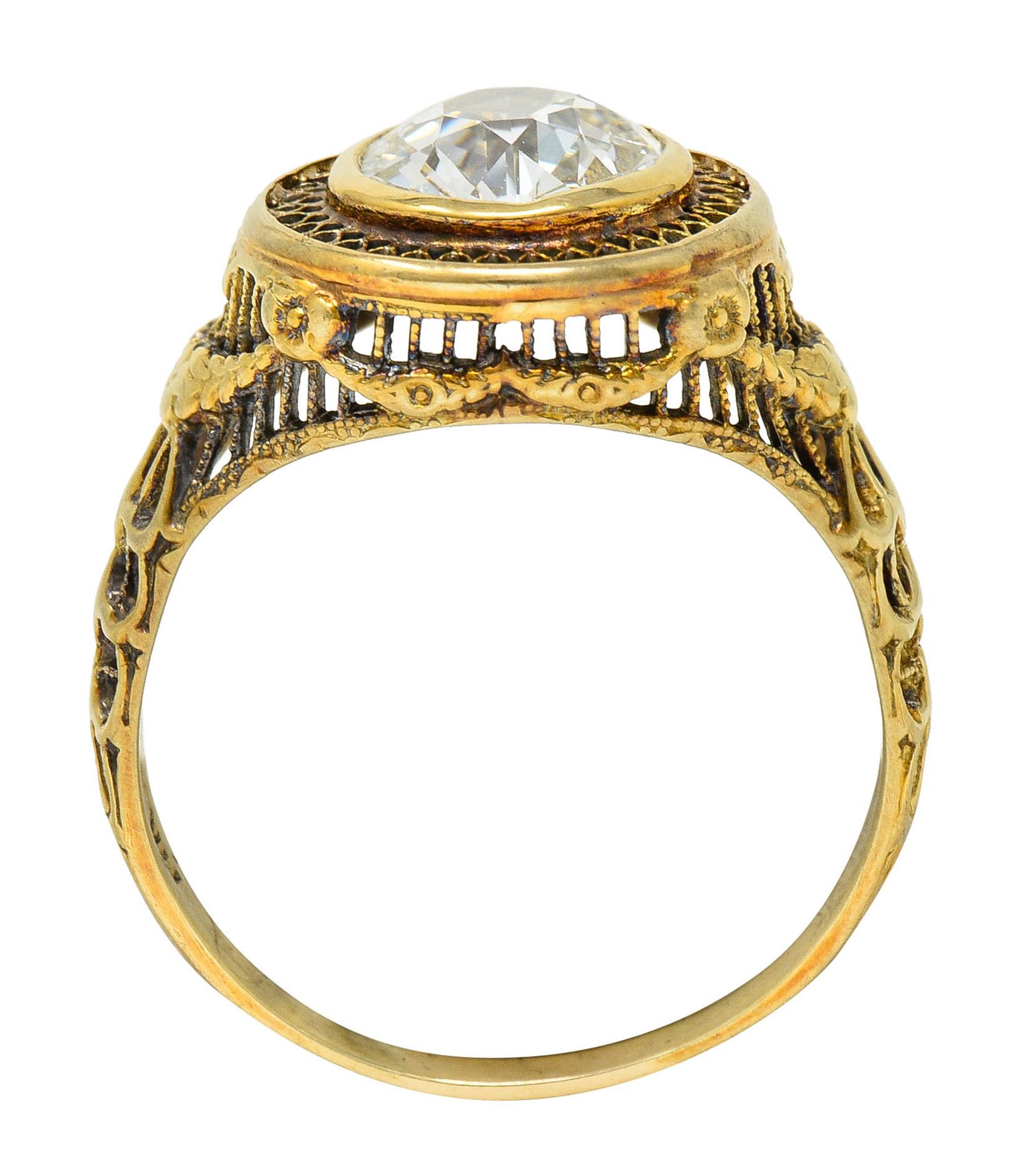 1890's Victorian 1.61 Carats Diamond 14 Karat Gold Lattice Engagement Ring GIA 3