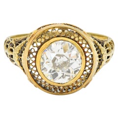 Antique 1890's Victorian 1.61 Carats Diamond 14 Karat Gold Lattice Engagement Ring GIA