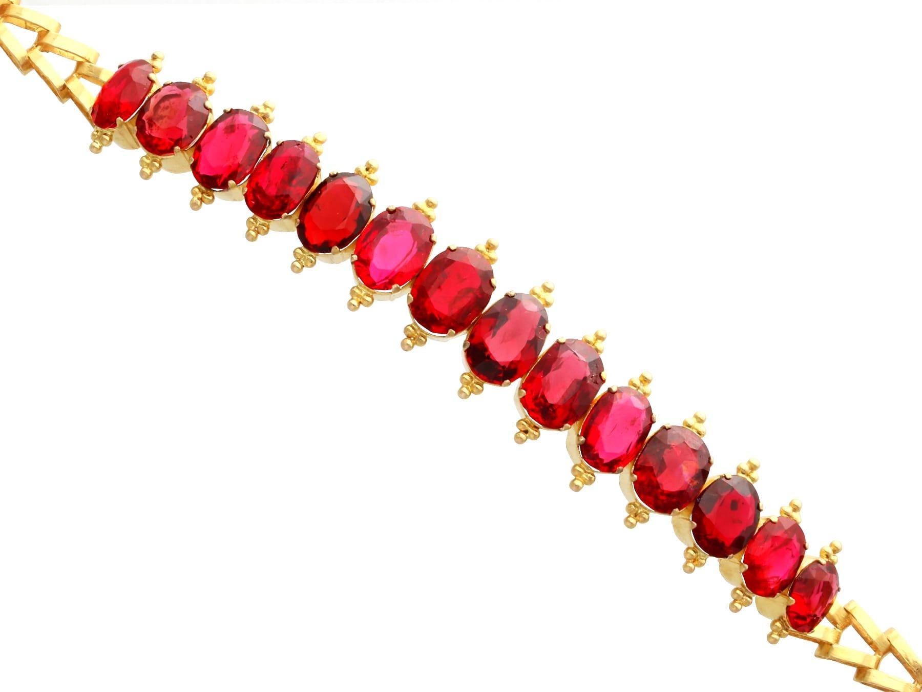 Oval Cut 1890s Victorian 23.80 Carat Red Spinel and 18k Yellow Gold Bracelet