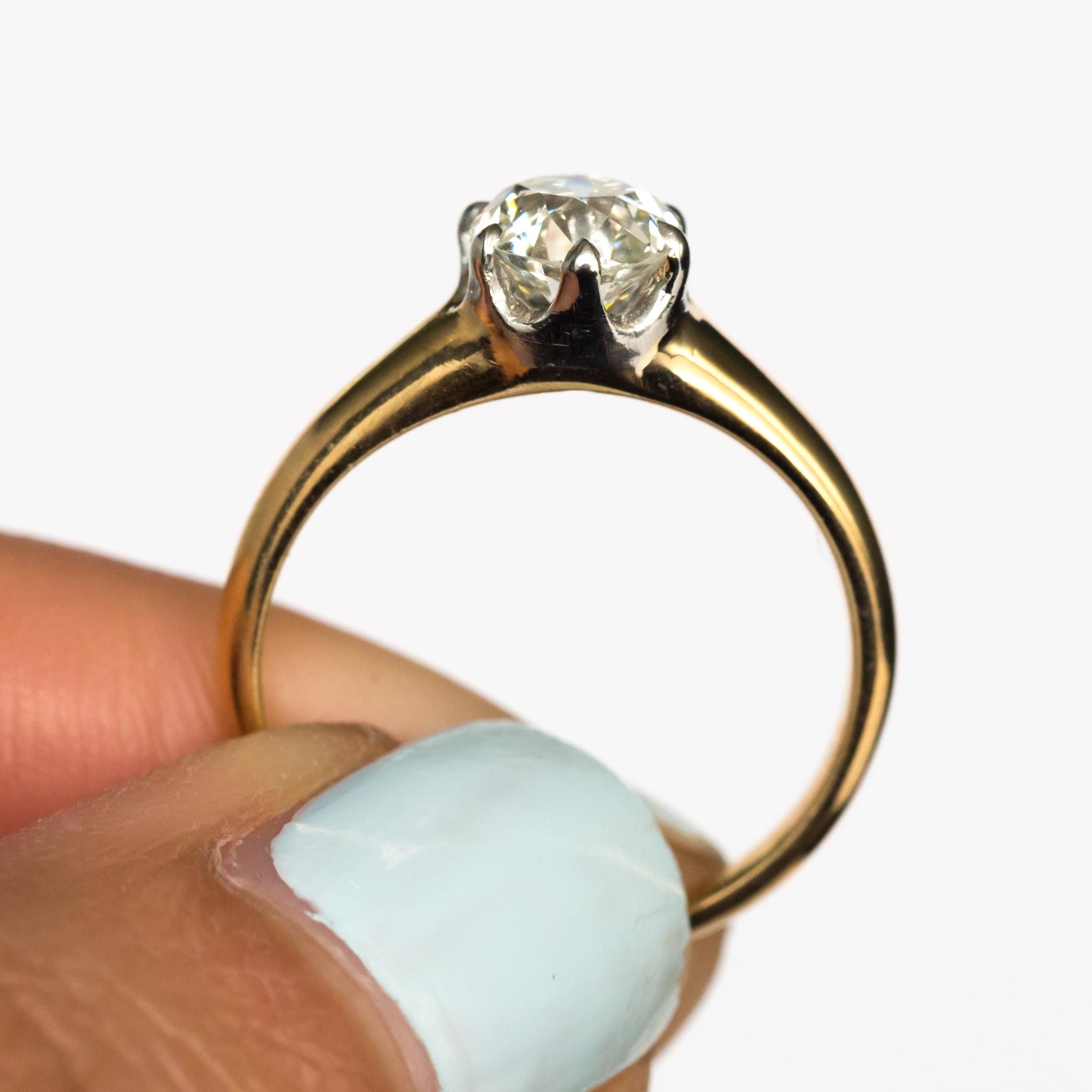 1890er Jahre viktorianischer Verlobungsring mit 0,94 Karat Diamant im antiken Kissenschliff Damen im Angebot