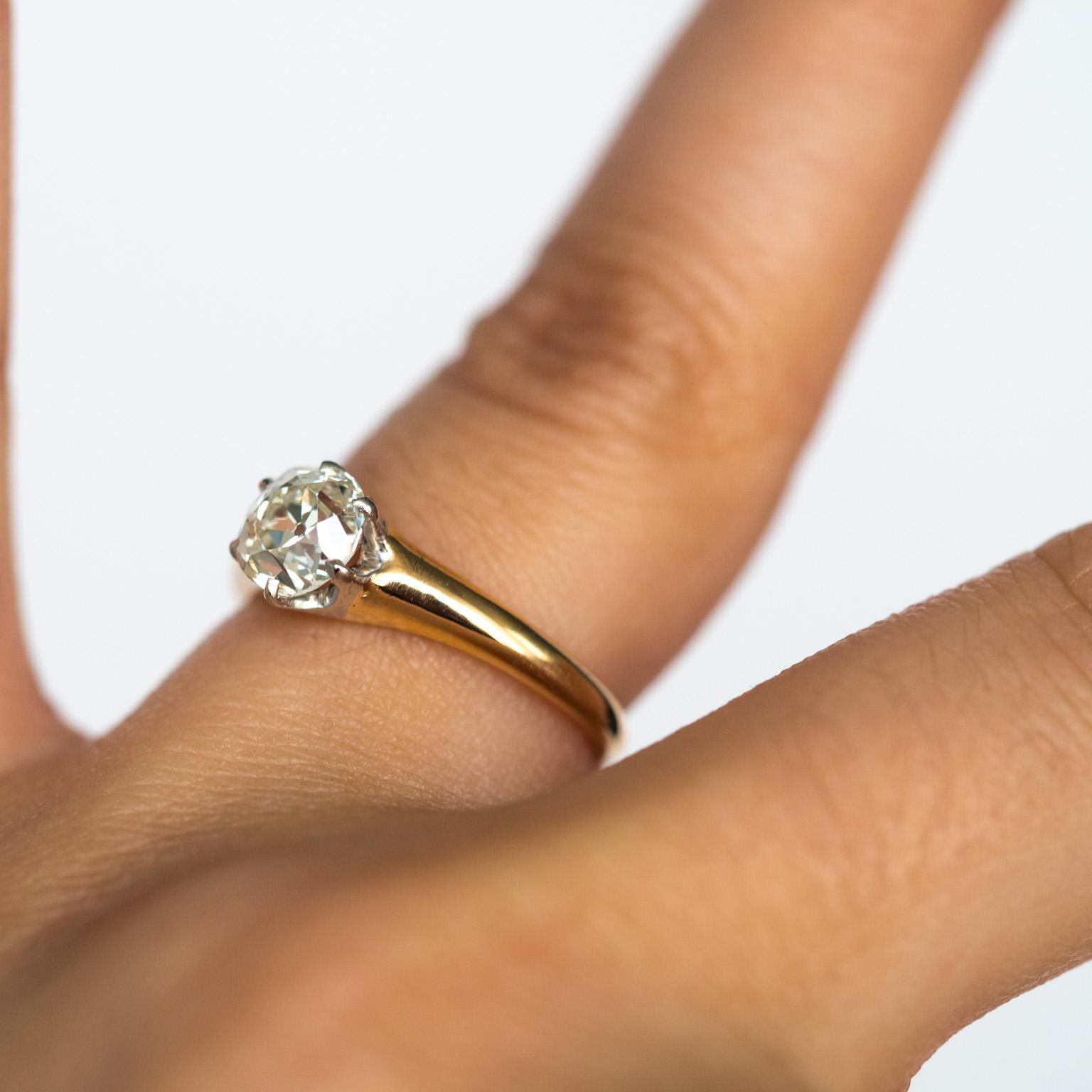 Women's 1890s Victorian .94 Carat Antique Cushion Cut Diamond Engagement Ring For Sale