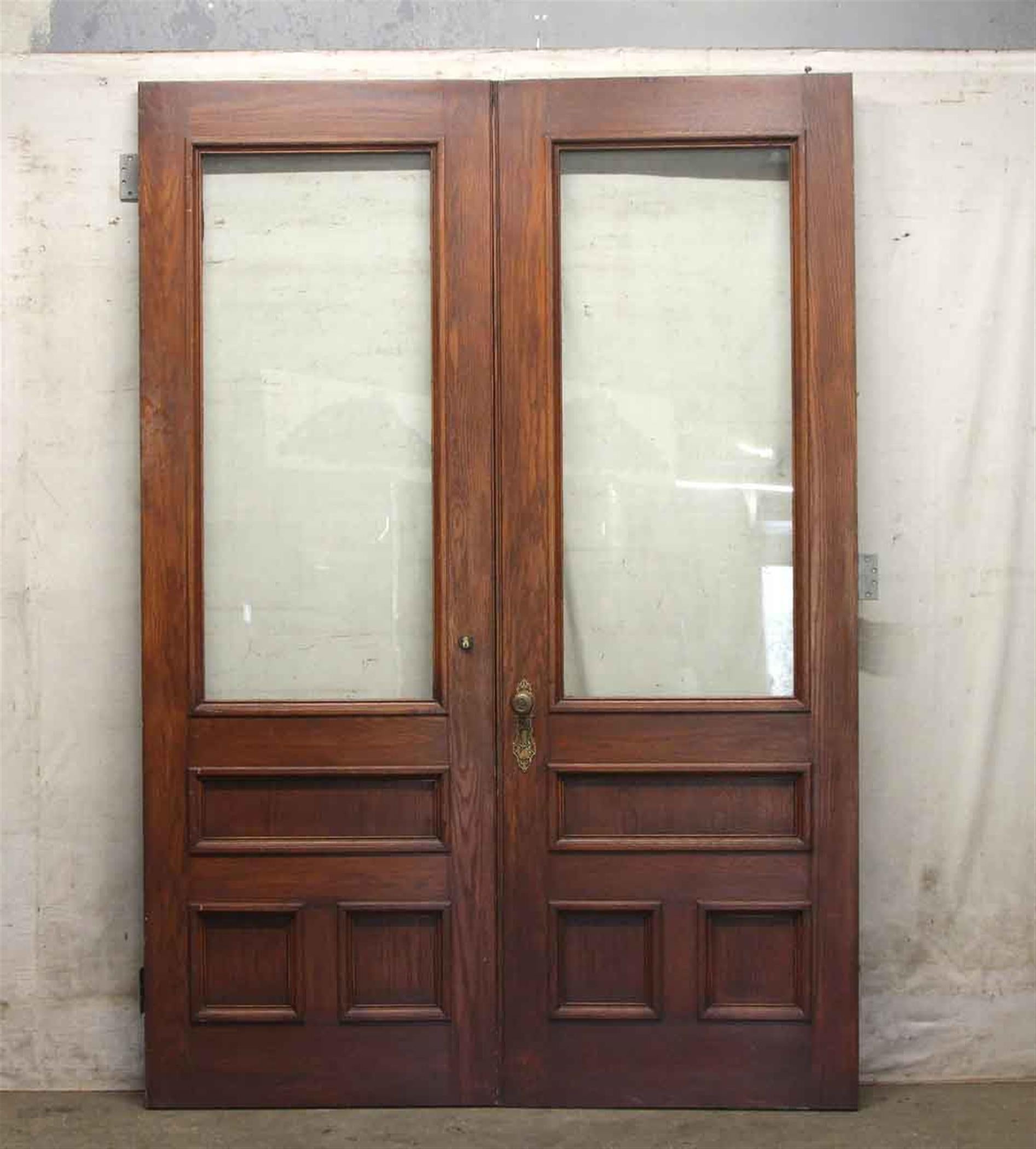 1890s Victorian American Chestnut Double Brownstone Doors with Glass 2