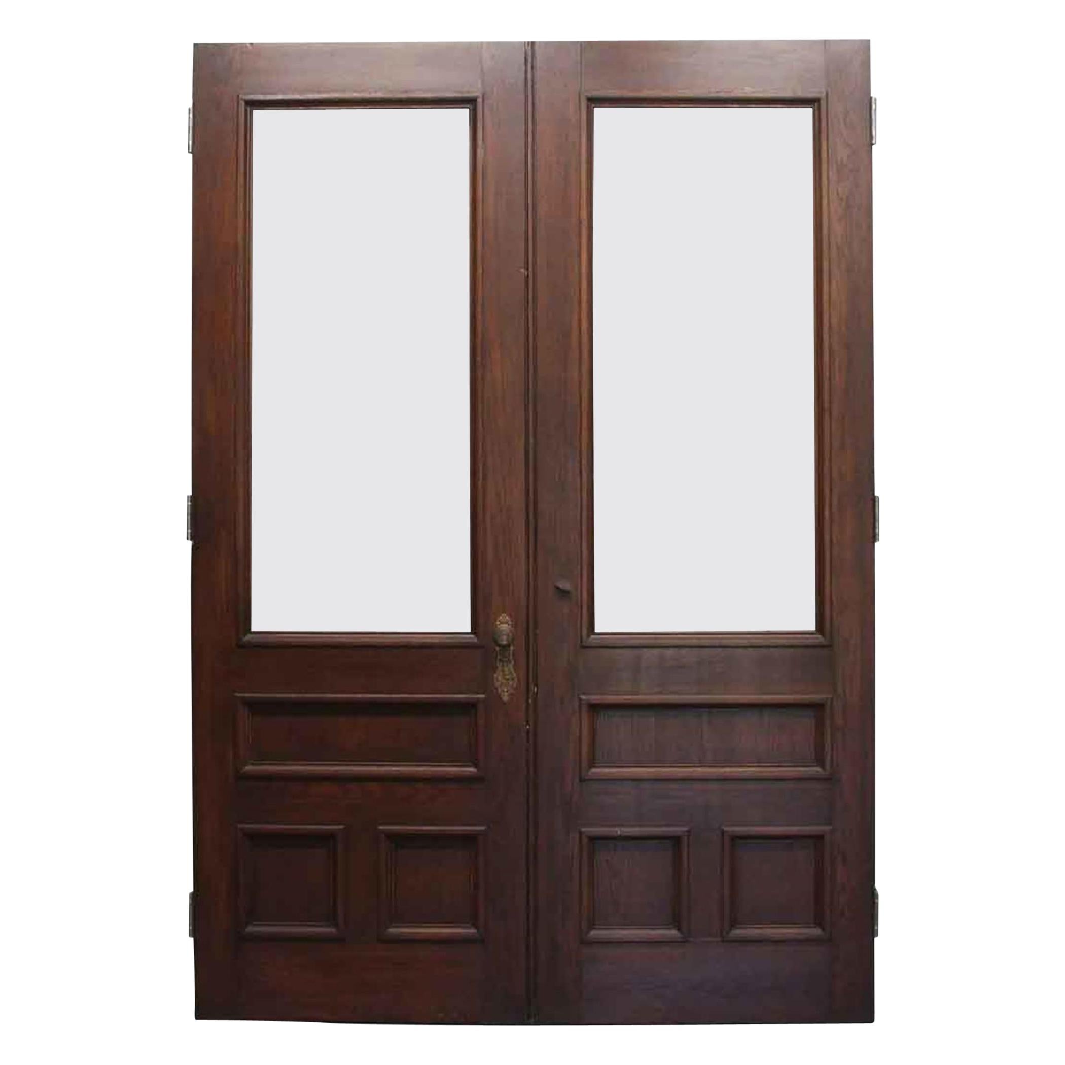 1890s Victorian American Chestnut Double Brownstone Doors with Glass