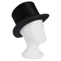 1890's Victorian Antique Dunn & Co Designer Black Silk Plush Steampunk Top Hat 