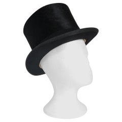 1890's Victorian Antique Dunn & Co Designer Black Silk Plush Steampunk Top Hat