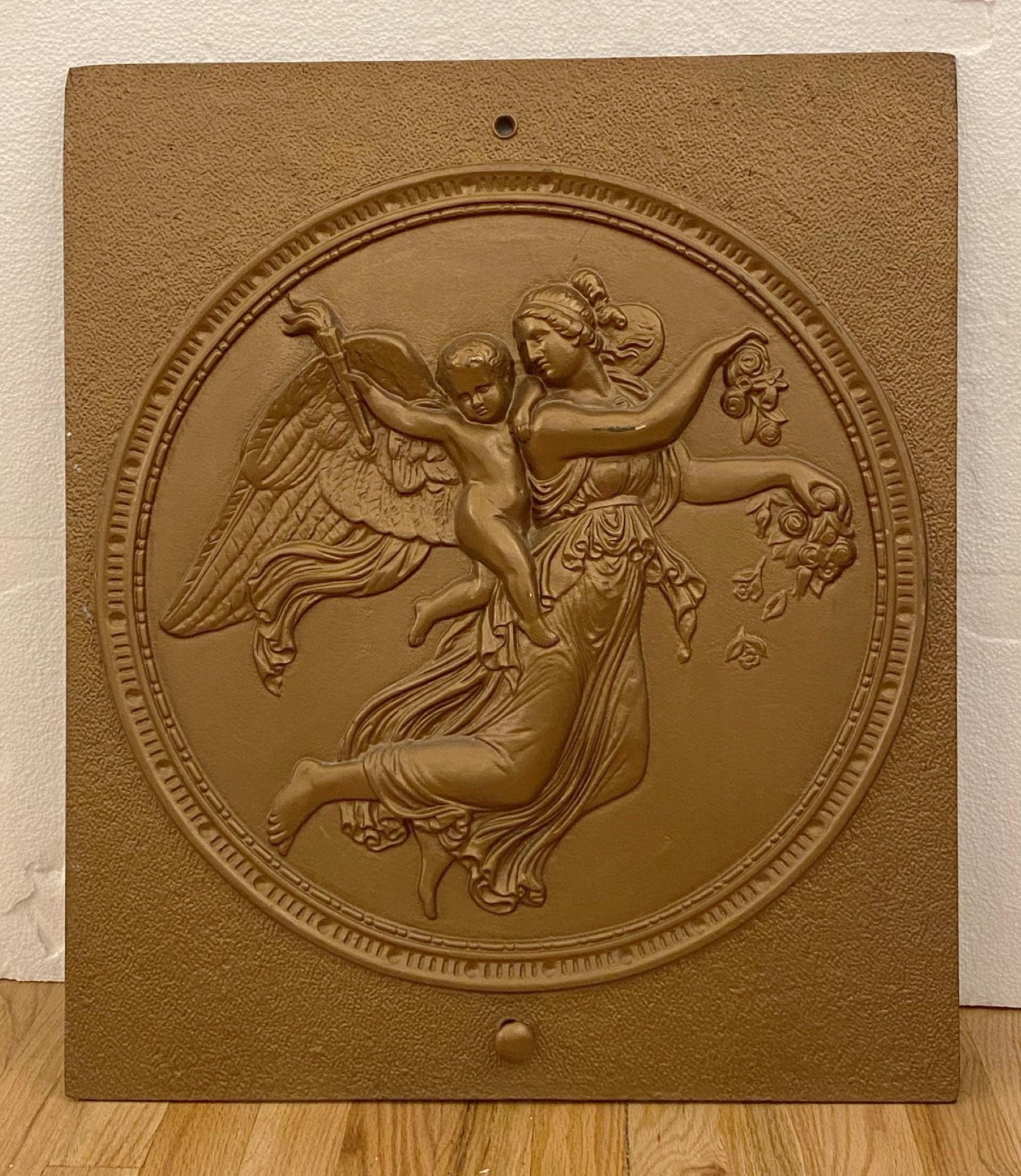 1890s Victorian Cast Iron Summer Fireplace Screen with Cherub Motif 1
