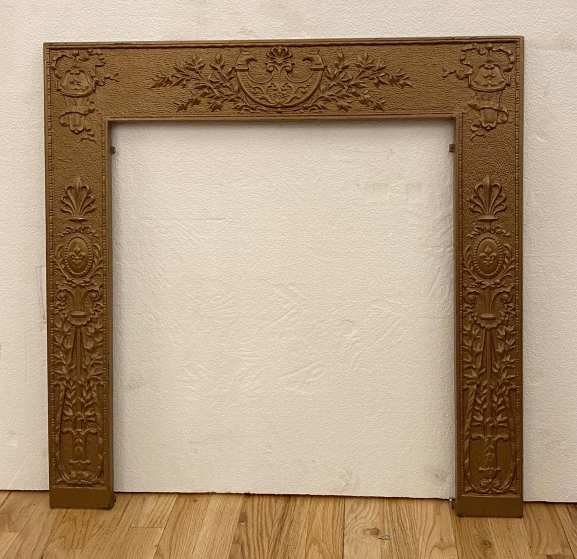 1890s Victorian Cast Iron Summer Fireplace Screen with Cherub Motif 3