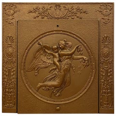 1890s Victorian Cast Iron Summer Fireplace Screen with Cherub Motif