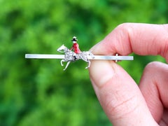 1890s Victorian Diamond and Enamel, Platinum and White Gold Hunting Bar Brooch