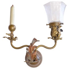 1890s Victorian Gas Electric Brass Sconce