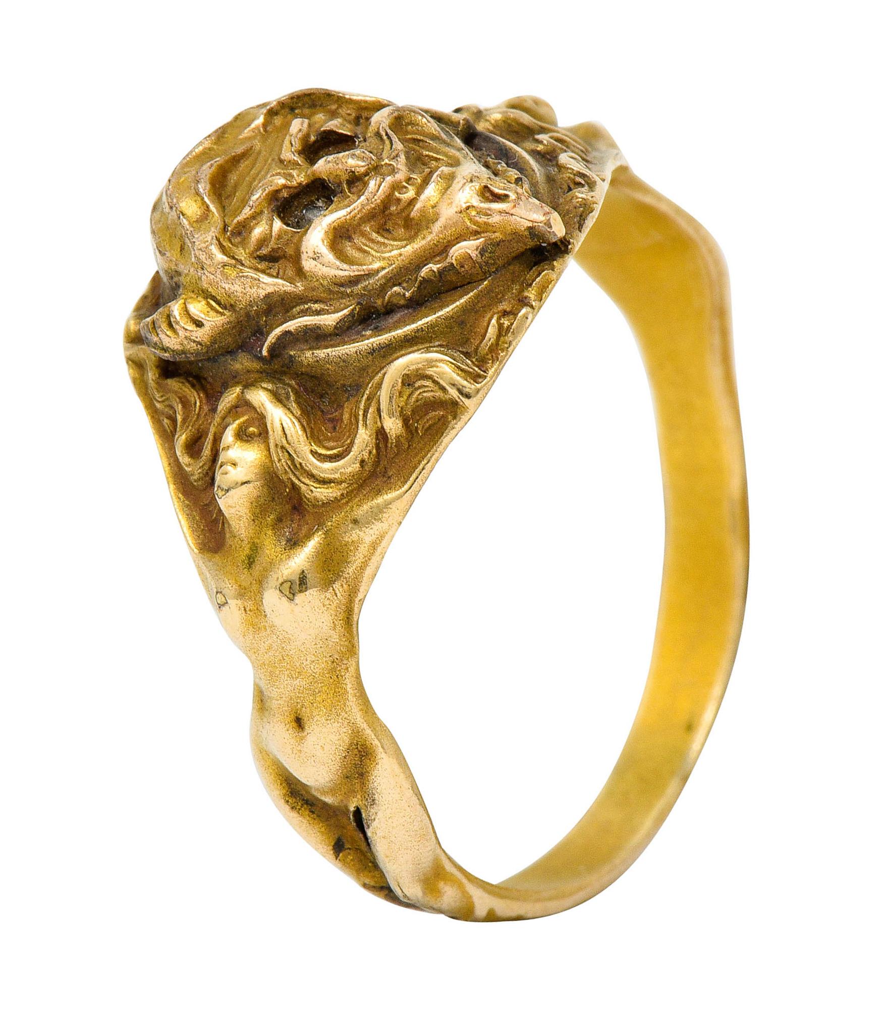 1890s Victorian Gold Full-Bodied Figure Devil Band Ring 2