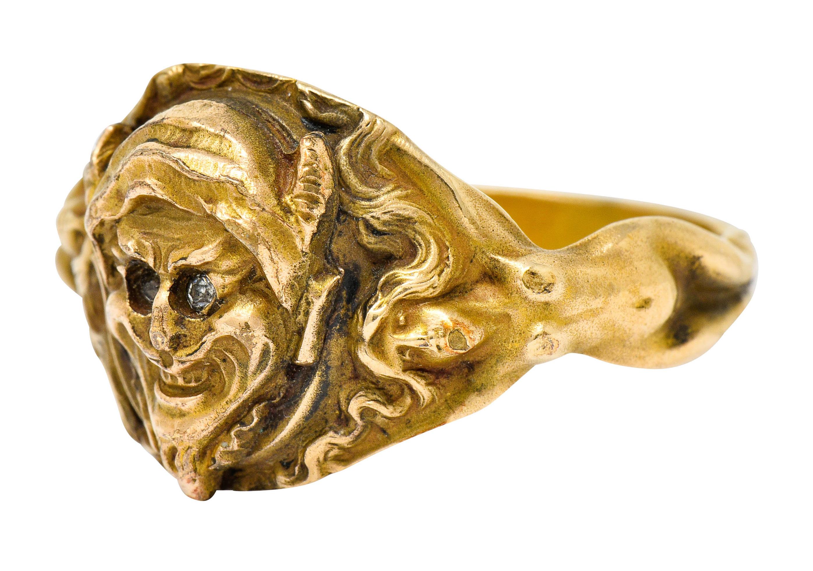 1890s Victorian Gold Full-Bodied Figure Devil Band Ring In Excellent Condition In Philadelphia, PA
