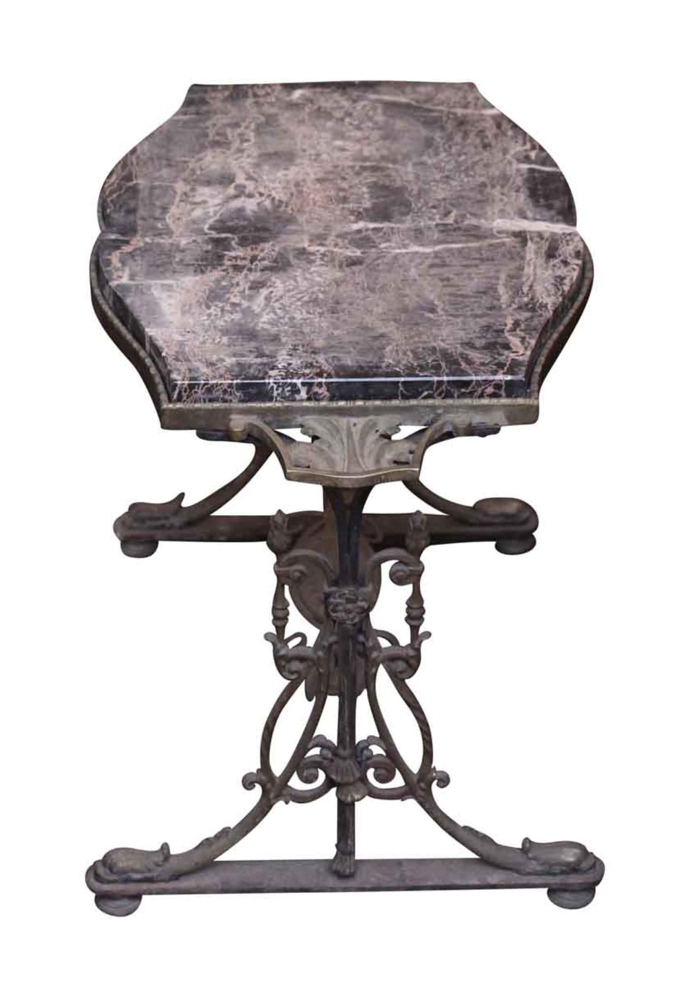 Late 19th Century 1890s Victorian Handwrought Bronze Side Table with Marble Top