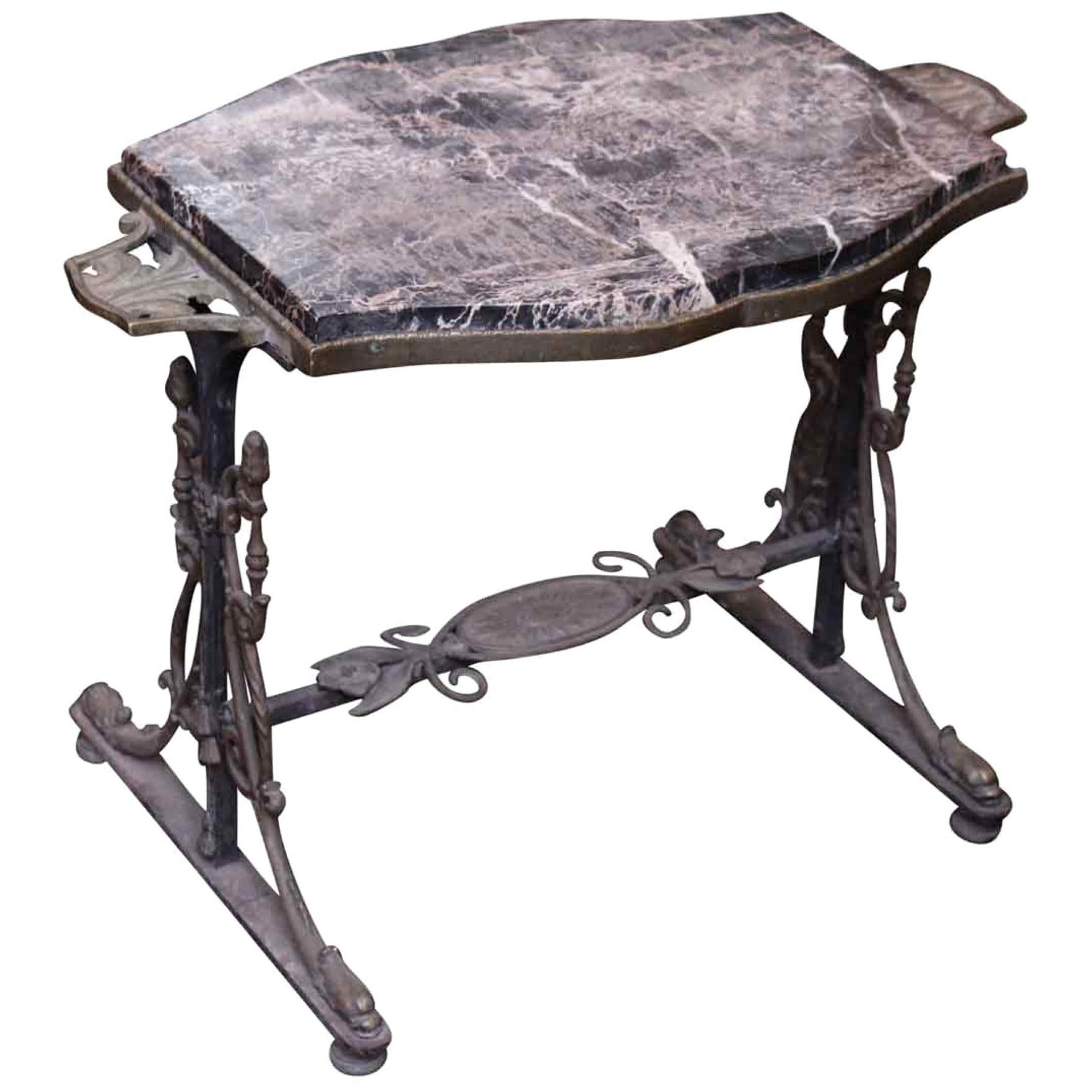 1890s Victorian Handwrought Bronze Side Table with Marble Top