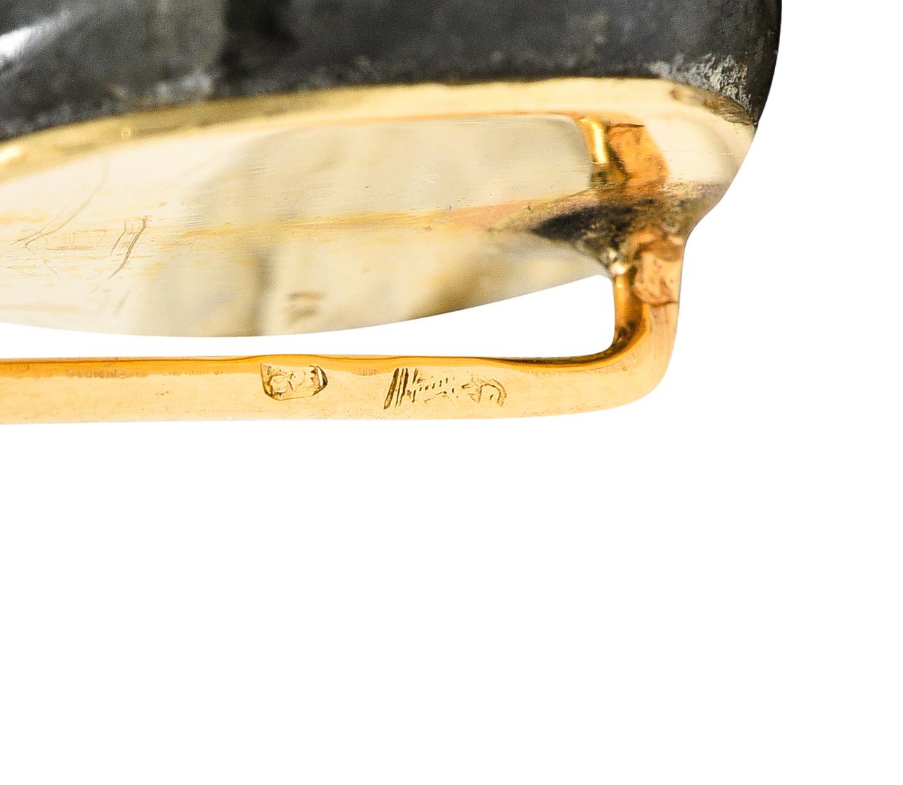 Women's or Men's 1890's Victorian Labradorite Glass 14 Karat Yellow Gold Gorilla Antique Stickpin For Sale