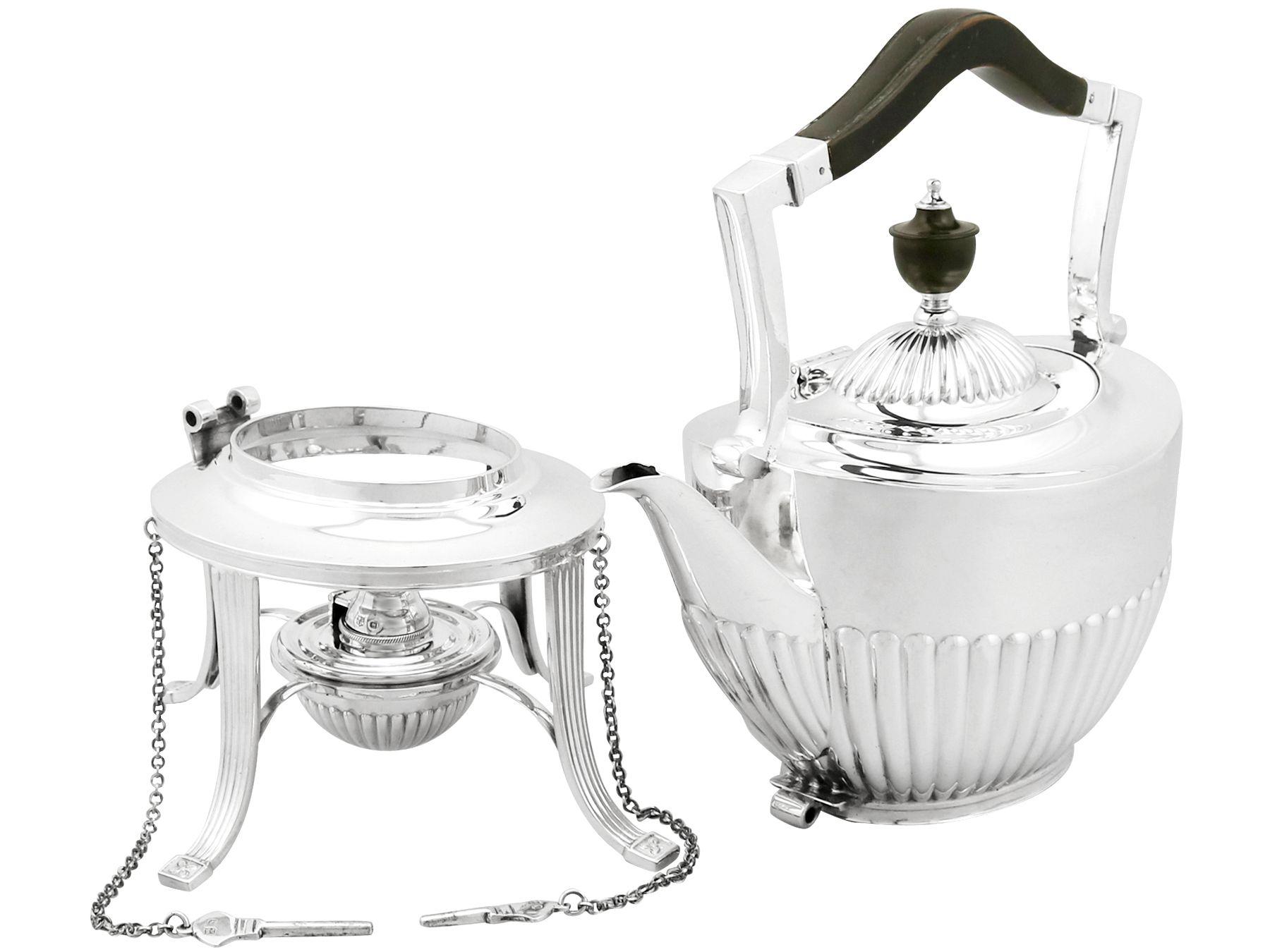 English 1890s Victorian Queen Anne Style Sterling Silver Spirit Tea Kettle For Sale