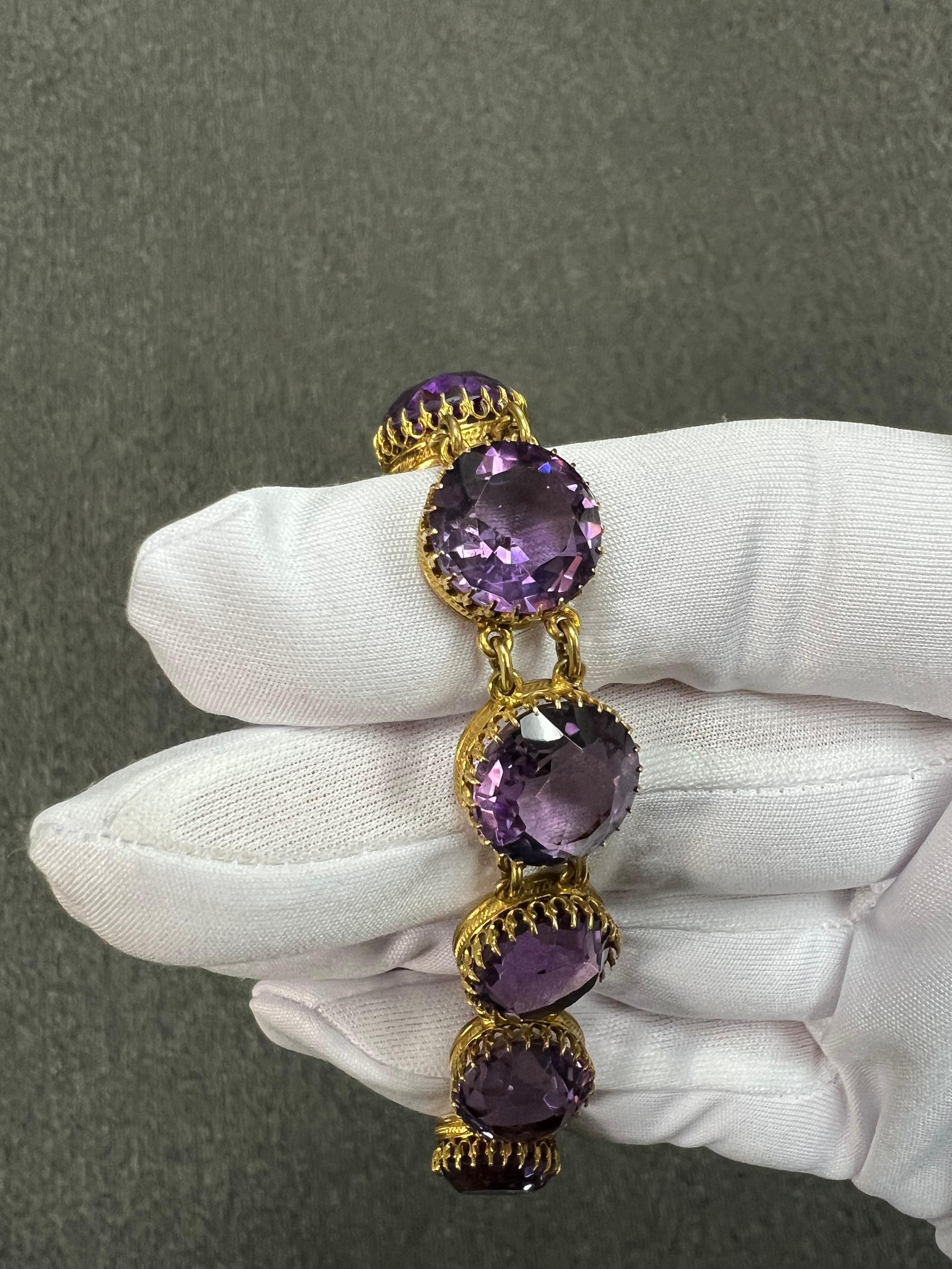 1890s Victorian Round Amethyst Gold Line Bracelet en vente 4