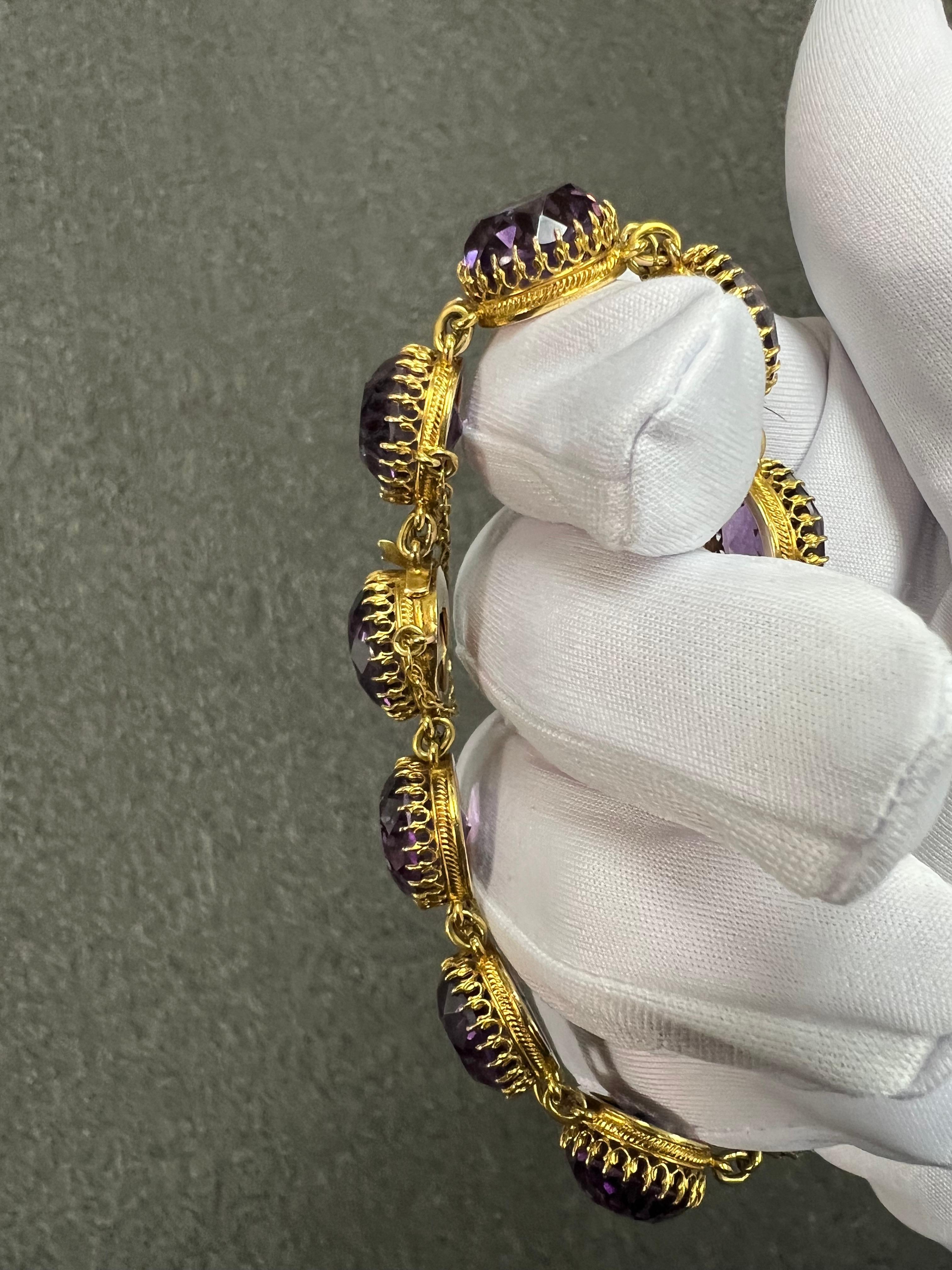 1890s Victorian Round Amethyst Gold Line Bracelet en vente 5