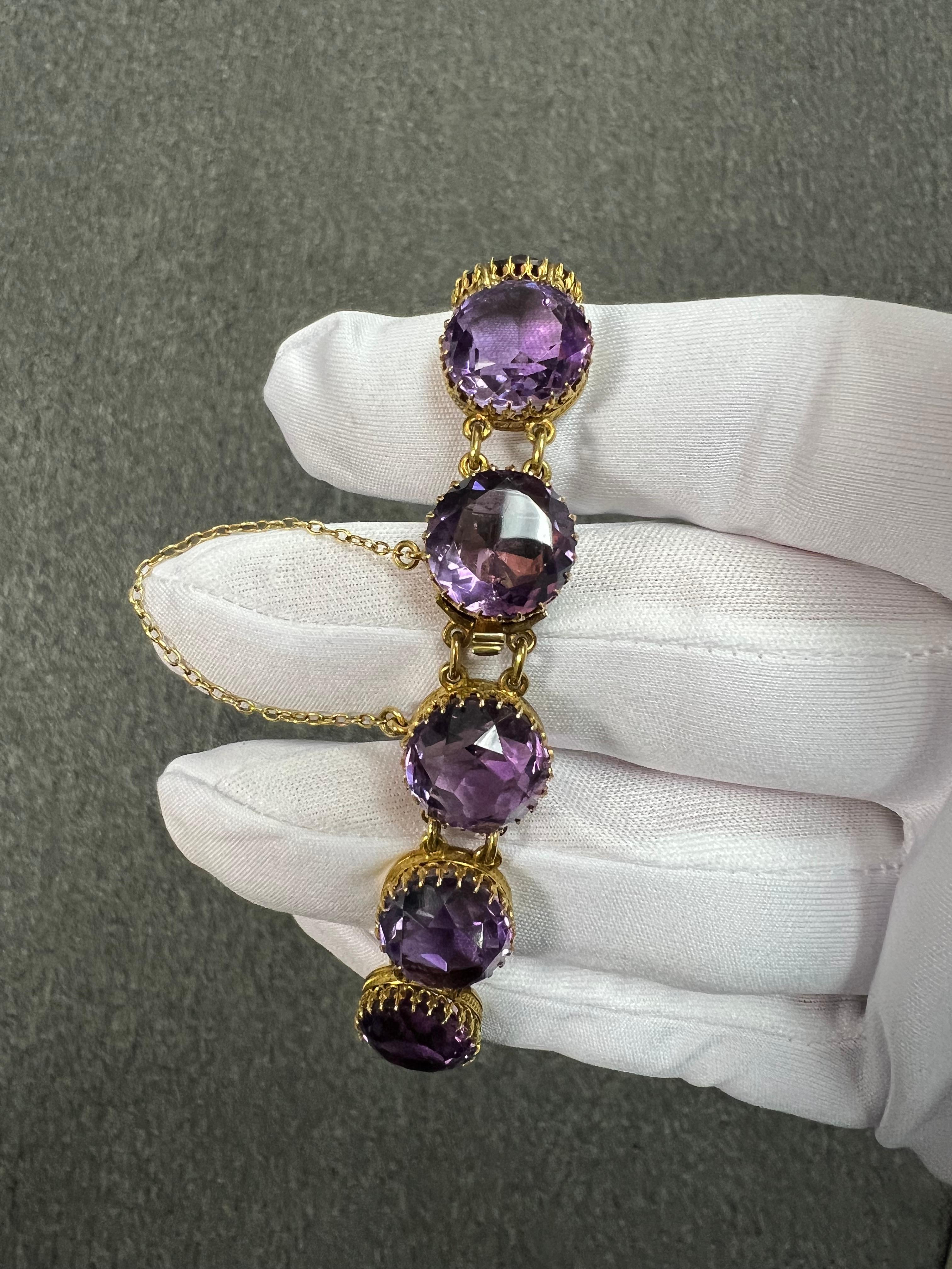 1890s Victorian Round Amethyst Gold Line Bracelet en vente 7