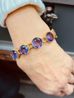1890s Victorian Round Amethyst Gold Line Bracelet
