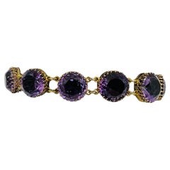 1890s Victorian Round Amethyst Gold Line Bracelet