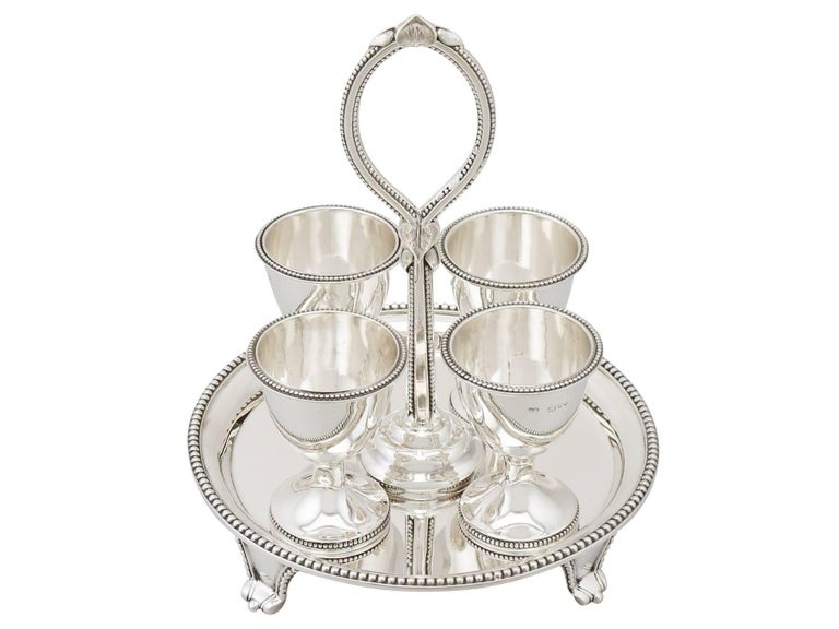Victorian 1891 Sterling Silver Egg Cruet Set for Four Persons In Excellent Condition For Sale In Jesmond, Newcastle Upon Tyne