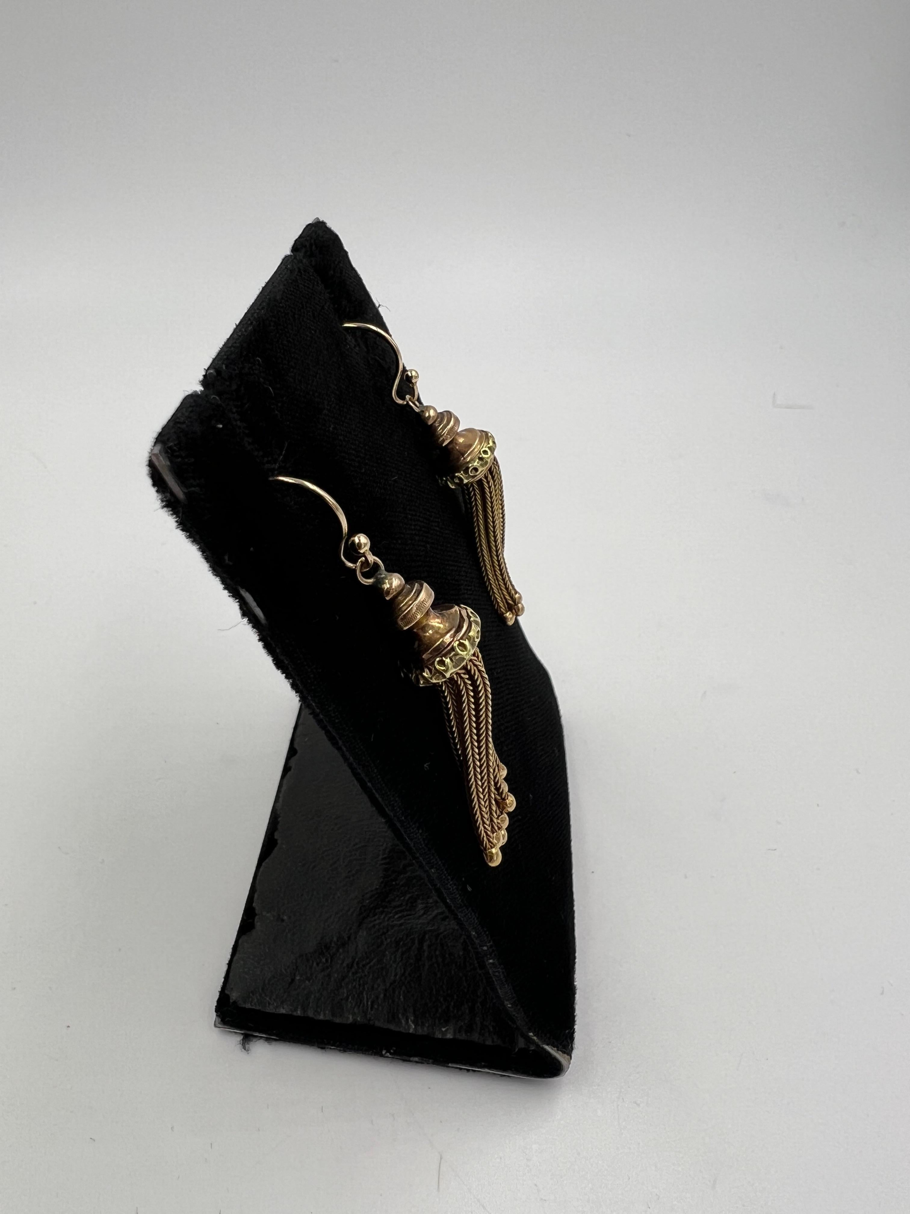 Women's or Men's 1890s Victorian Tassle Dangle Earrings 14k Yellow Gold For Sale