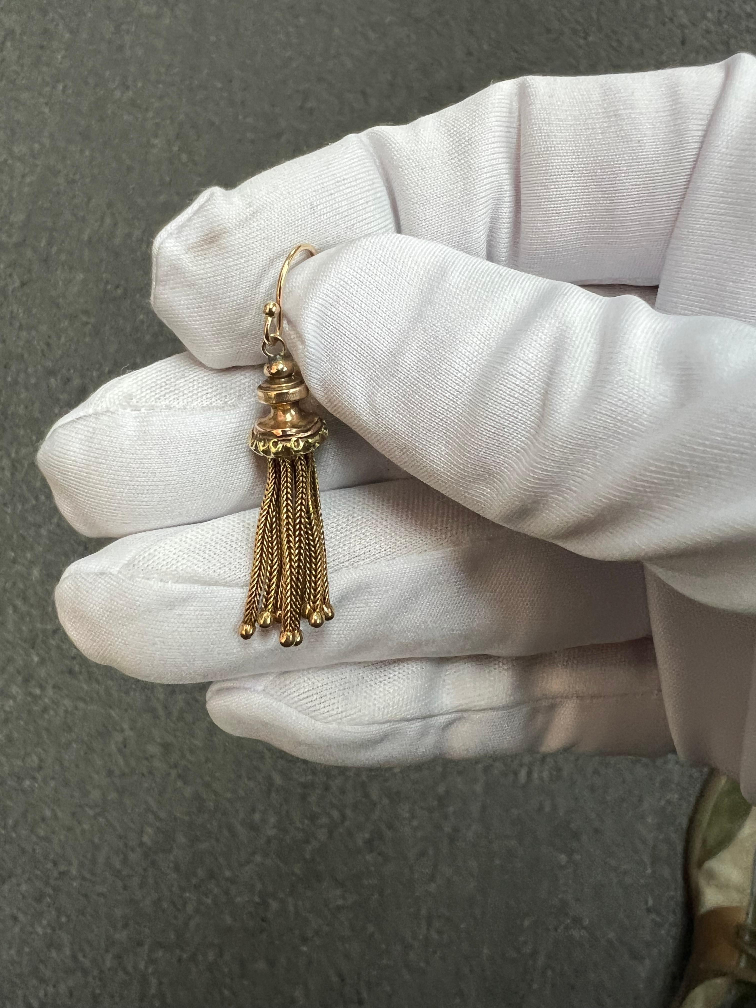 1890s Victorian Tassle Dangle Earrings 14k Yellow Gold For Sale 5