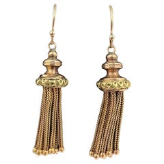 Pendants d'oreilles victoriens des années 1890 en or jaune 14 carats