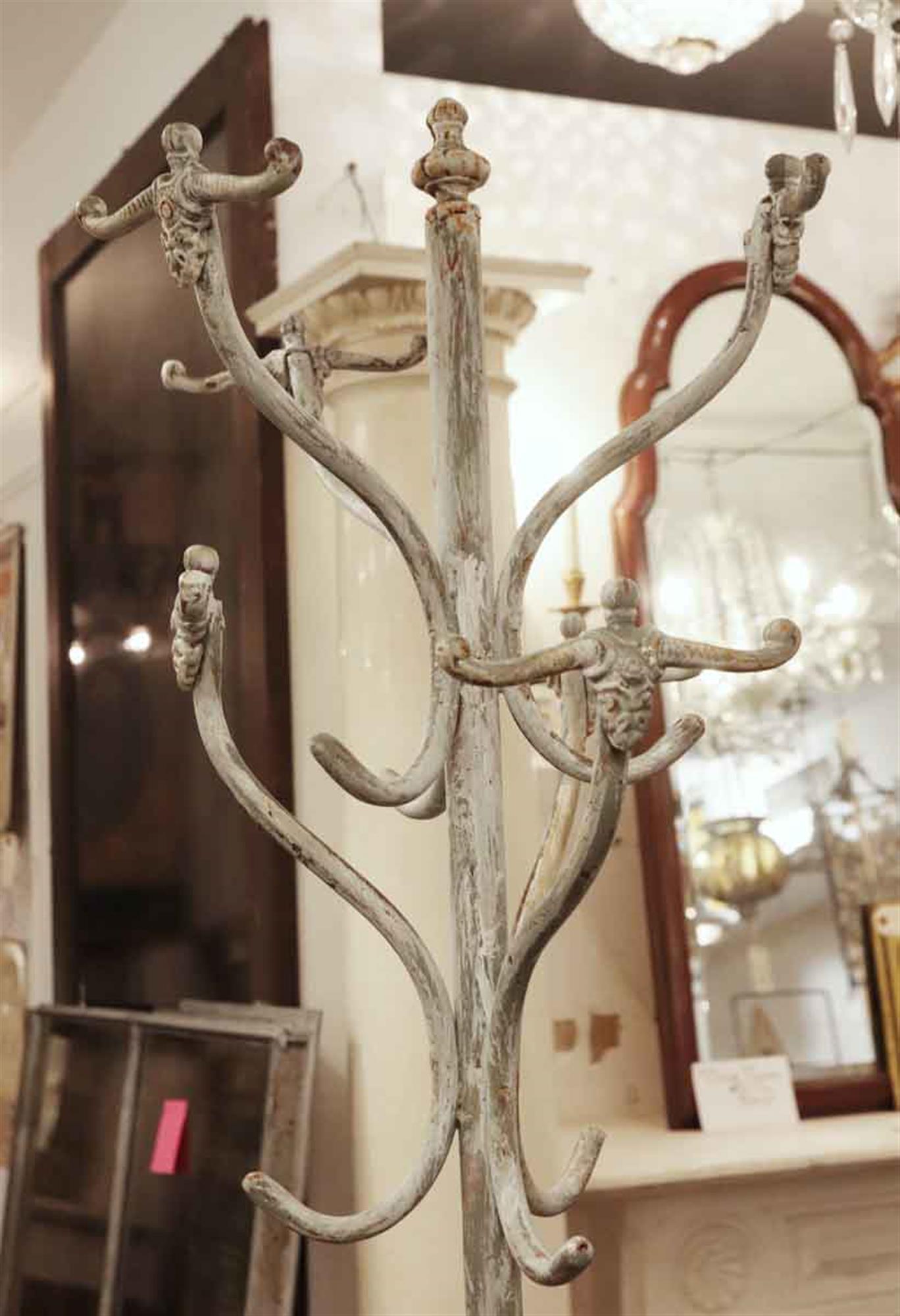 American 1890s Victorian Whitish Gray Iron Coat Tree with Central Umbrella Stand