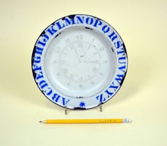 1890s Vintage English Enamel Ware ABC Plate with Clock and Numbers