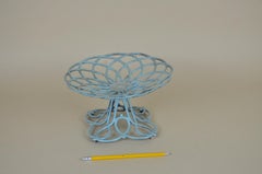 1890s Vintage French Enamel Cast Iron Footed Fruit Stand in Marine Green