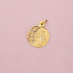 1890's Virgin Mary, Jesus, Floral French Antique engraved religious pendant