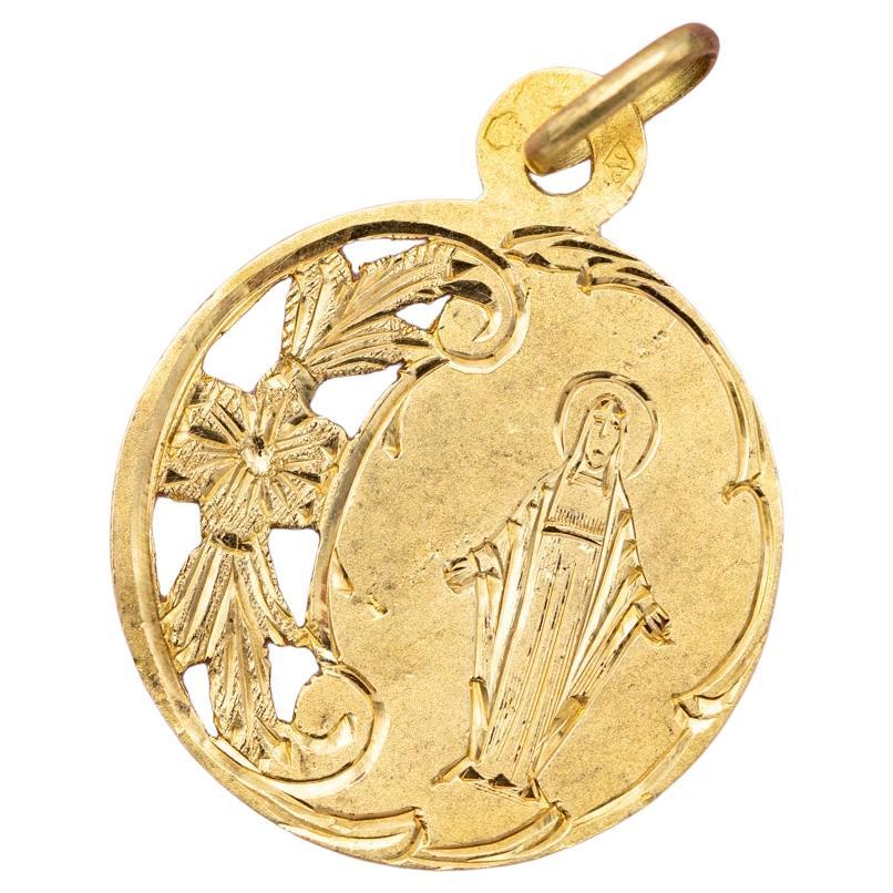 1890's Virgin Mary, Jesus, Floral French Antique engraved religious pendant