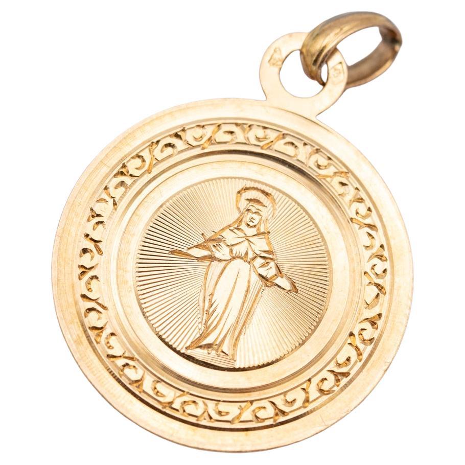 1890's Virgin Mary, Jesus, Floral French Antique engraved religious pendant
