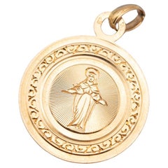 Ciondolo religioso inciso del 1890 con Vergine Maria, Gesù, fiori Antique French