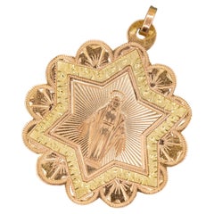 1890's Virgin Mary, Jesus, Floral French Antique engraved religious pendant