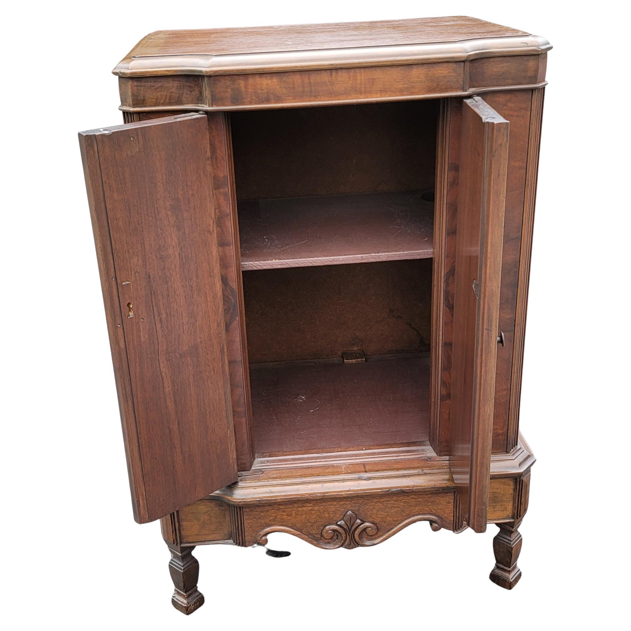 20th Century 1930s Majestics Walnut Burlwood with Satinwood Inlays Storage Cabinet Armoire For Sale