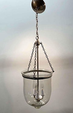 1890s Whale Oil English Clear Crystal Bell Jar Pendant Lantern