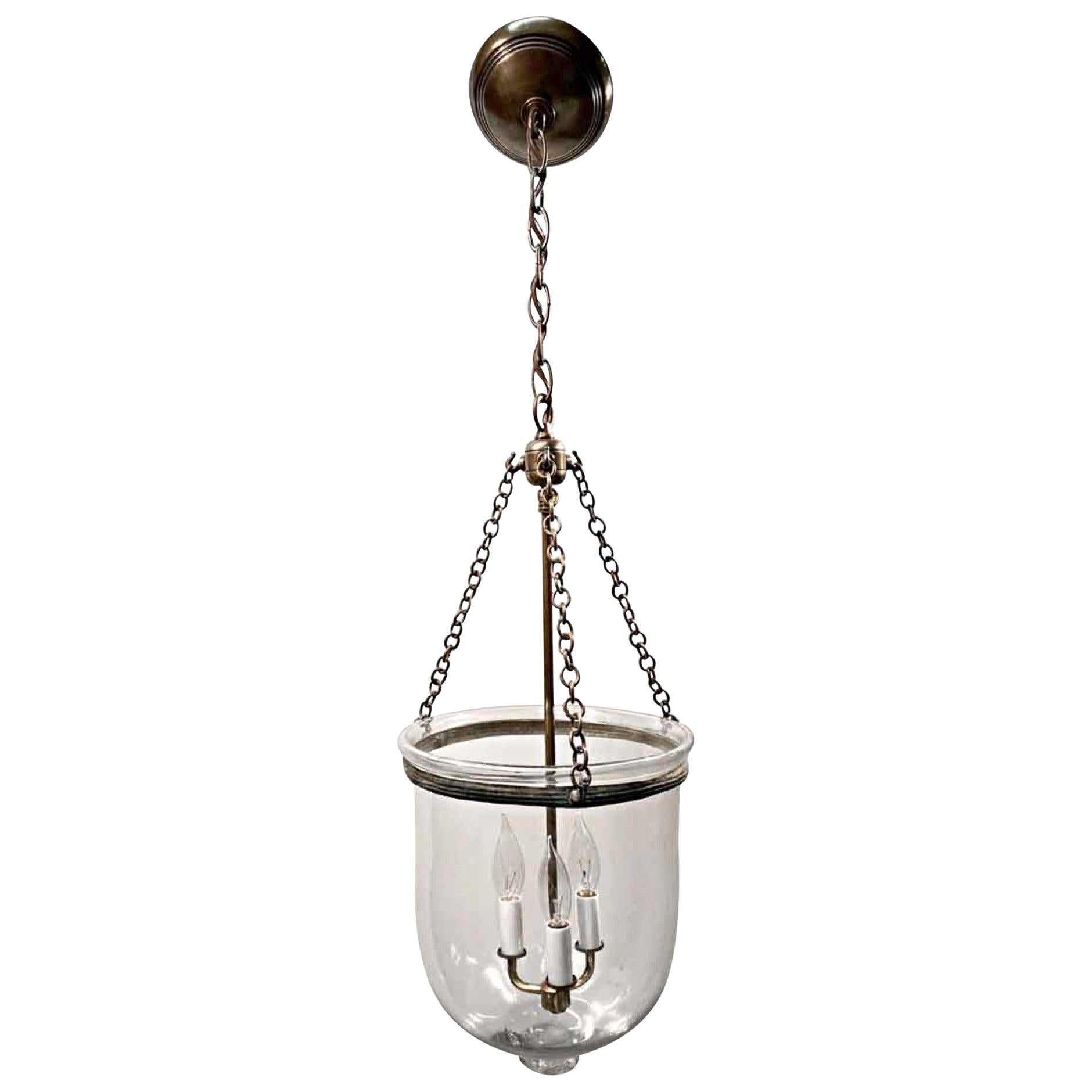 1890s Whale Oil English Clear Crystal Bell Jar Pendant Lantern
