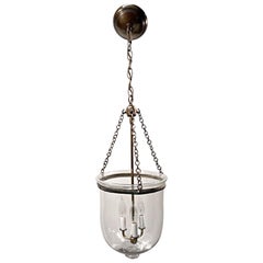 1890s Whale Oil English Clear Crystal Bell Jar Pendant Lantern