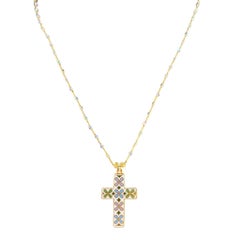 1890's White Enamel Small Cross Necklace