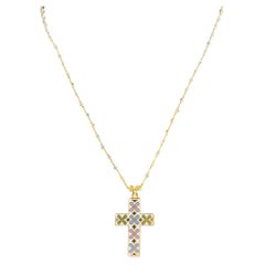 1890's White Enamel Small Cross Necklace